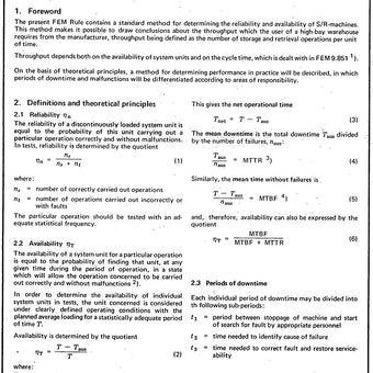 FEM 9.221 - Performance Data of S/R-Machines – Reliability and Availability