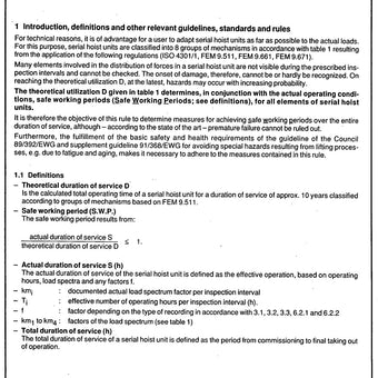 FEM 9.755 -  Measures for achieving Safe Working Periods for Motorized Serial Hoist Units (S.W.P.)
