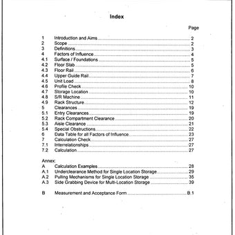 FEM 9.832 - Basis of calculations for S/R machines, tolerances, deformations and clearances in automatic small parts warehouses (not silo design)