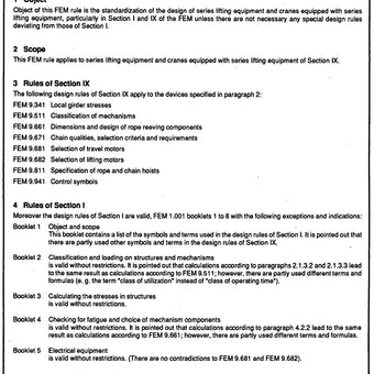 FEM 9.901 - Rules for the design of series lifting equipment and cranes equipped with series lifting equipment